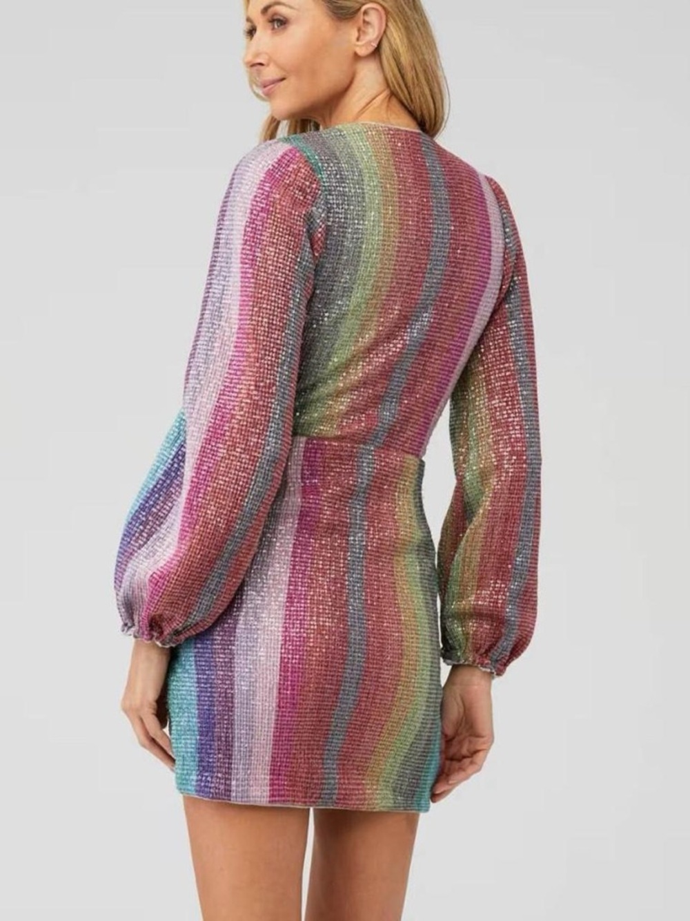 SAYLOR Multicolor Sequin Stripe Mini Dress - Pink, Purple, Teal, Green - Picture 2 of 4